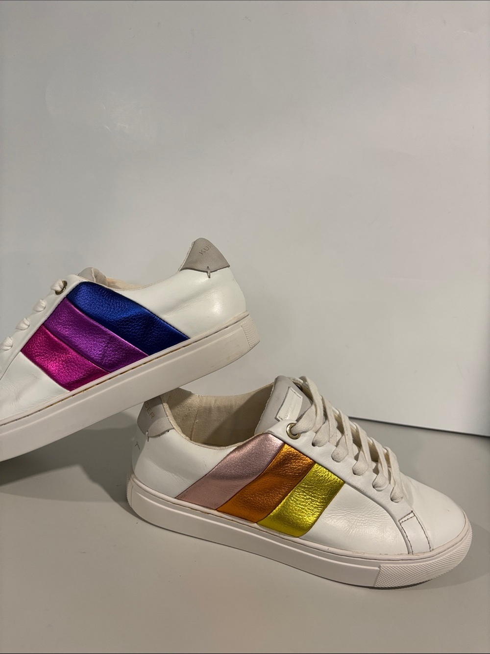 Kurt Geiger Lane Rainbow Leather Sneakers White Metallic Size 6.5/7 - Picture 4 of 14